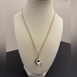 Trendy 18” Astronaut on Moon Gold Plated StainlessSteel Chain Necklace Handmade